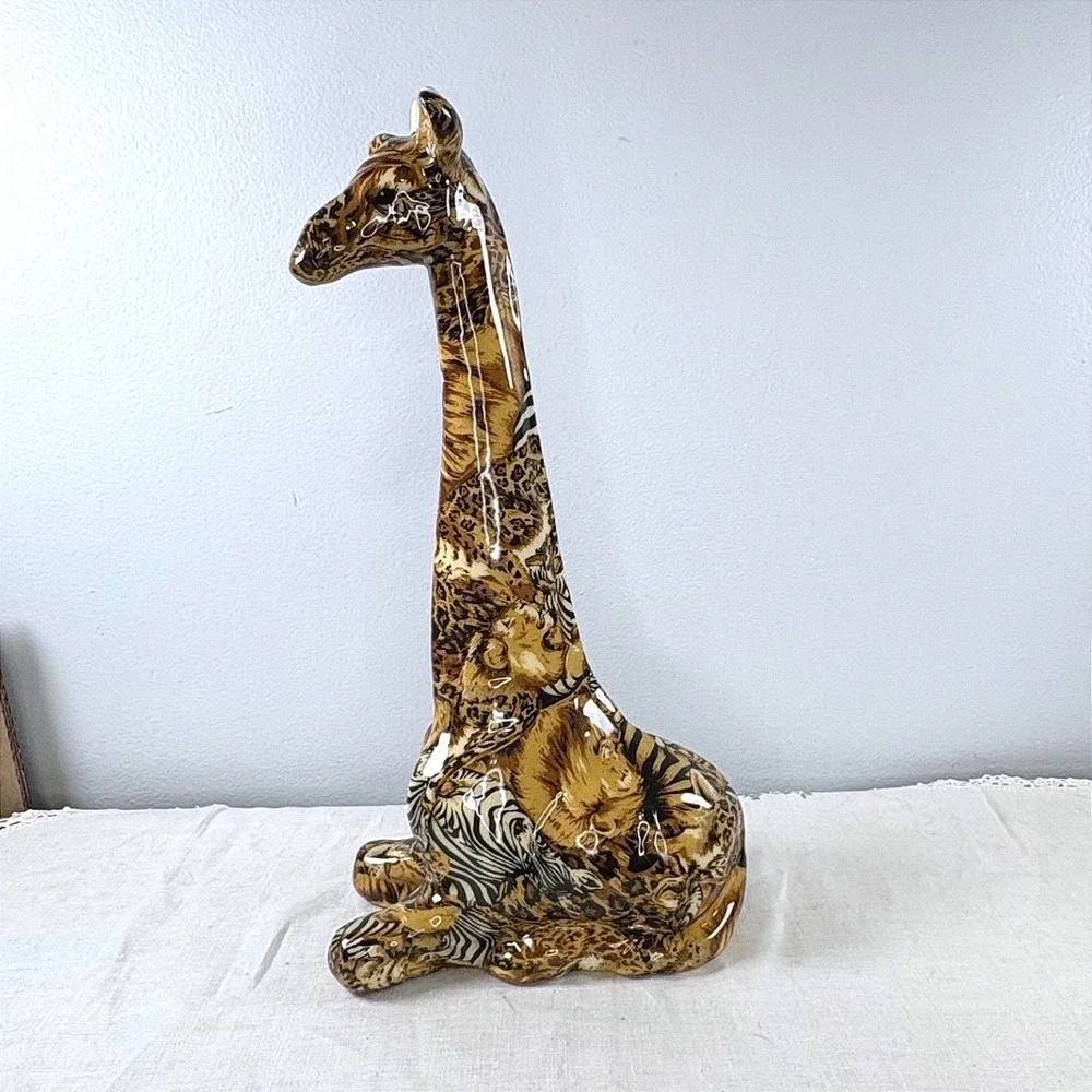 Vintage JBD Patchworks Mixed Animal Print Ceramic Giraffe Figurine